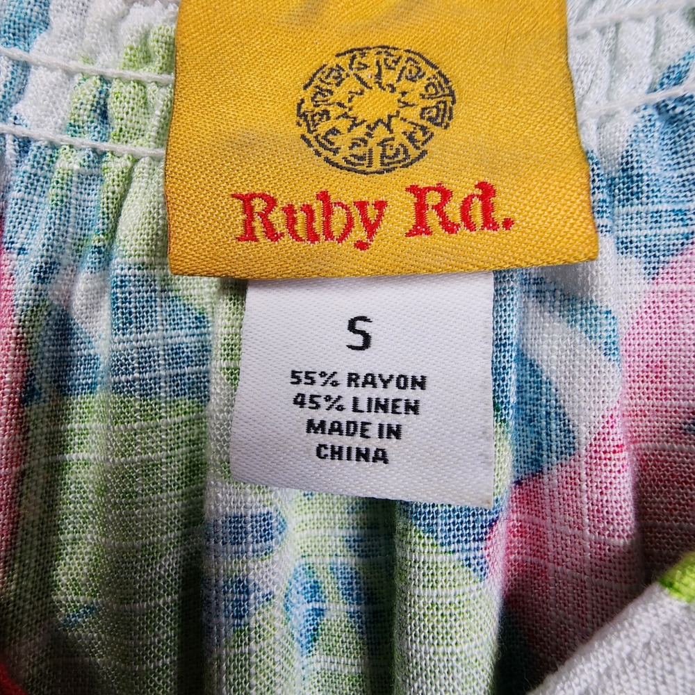 Ruby Rd Multicolor Floral Linen Blend Blouse S Tropical Coastal Resortwear - Picture 6 of 7